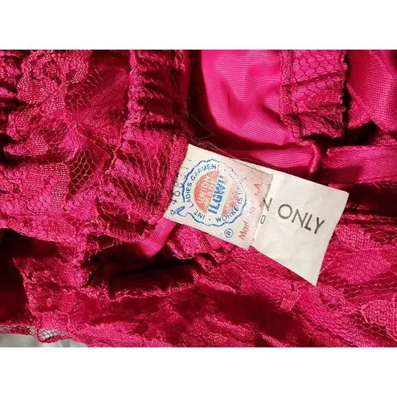 Vtg 60s 70s Union Made Barbie Hot Pink Empire Waist Lace Strappy Maxi Dress Sz S - Picture 8 of 8